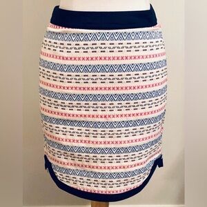 Skies Are Blue Leyla Navy Cream Tribal Print Cotton Lined Casual Mini Skirt SZ S